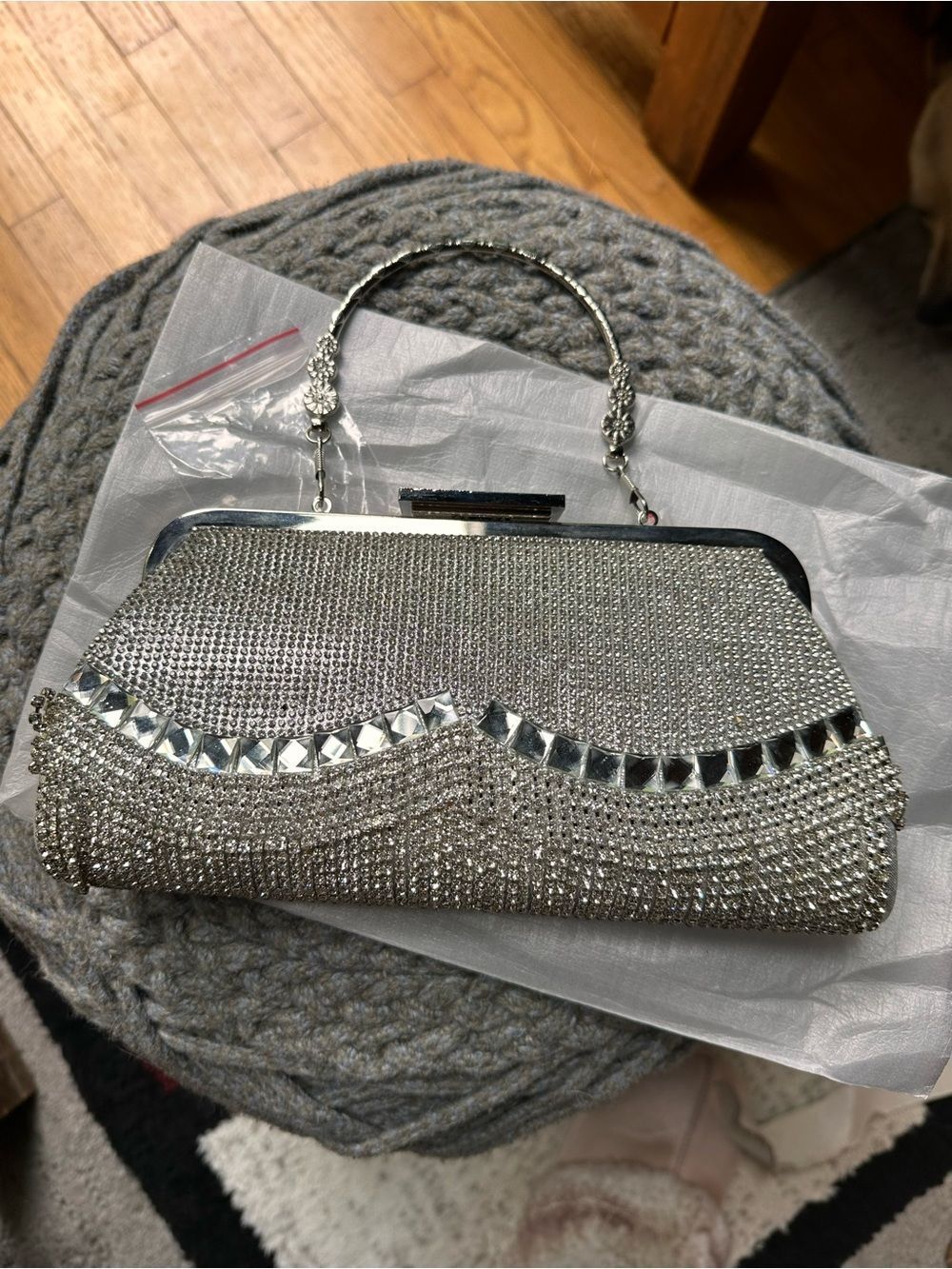 Silver crystal rhinestone Evening Clutch Handbag with Fringe - Picture 8 of 9
